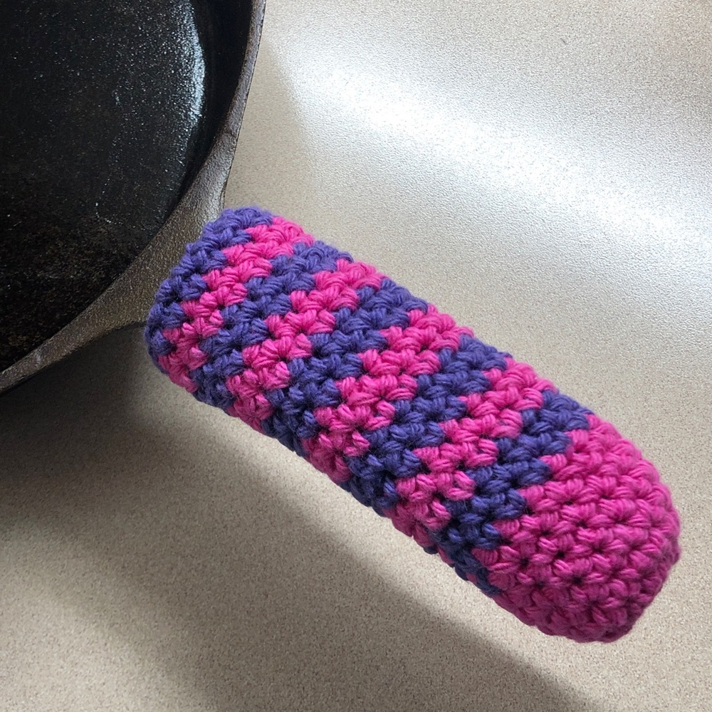 Pink and Purple Crochet Pan Handle holder double thick 100% cotton yarn handmade